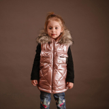 Detská vesta s odjímateľnou kožušinkou - shiny pink