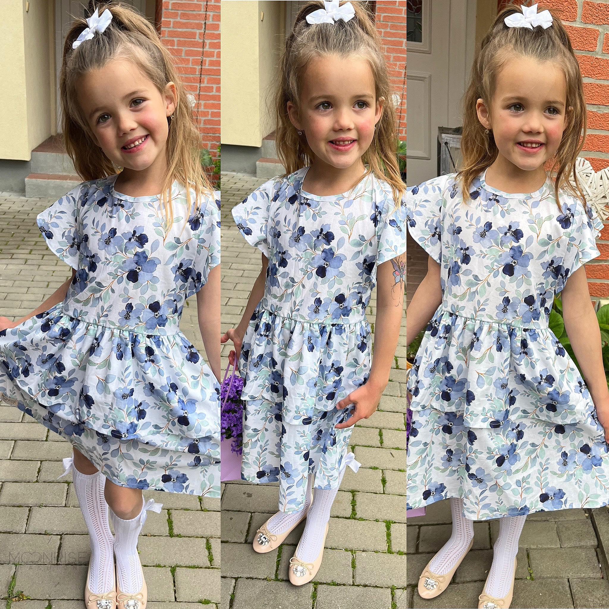 Detské bavlnené šaty s volánom - blue garden