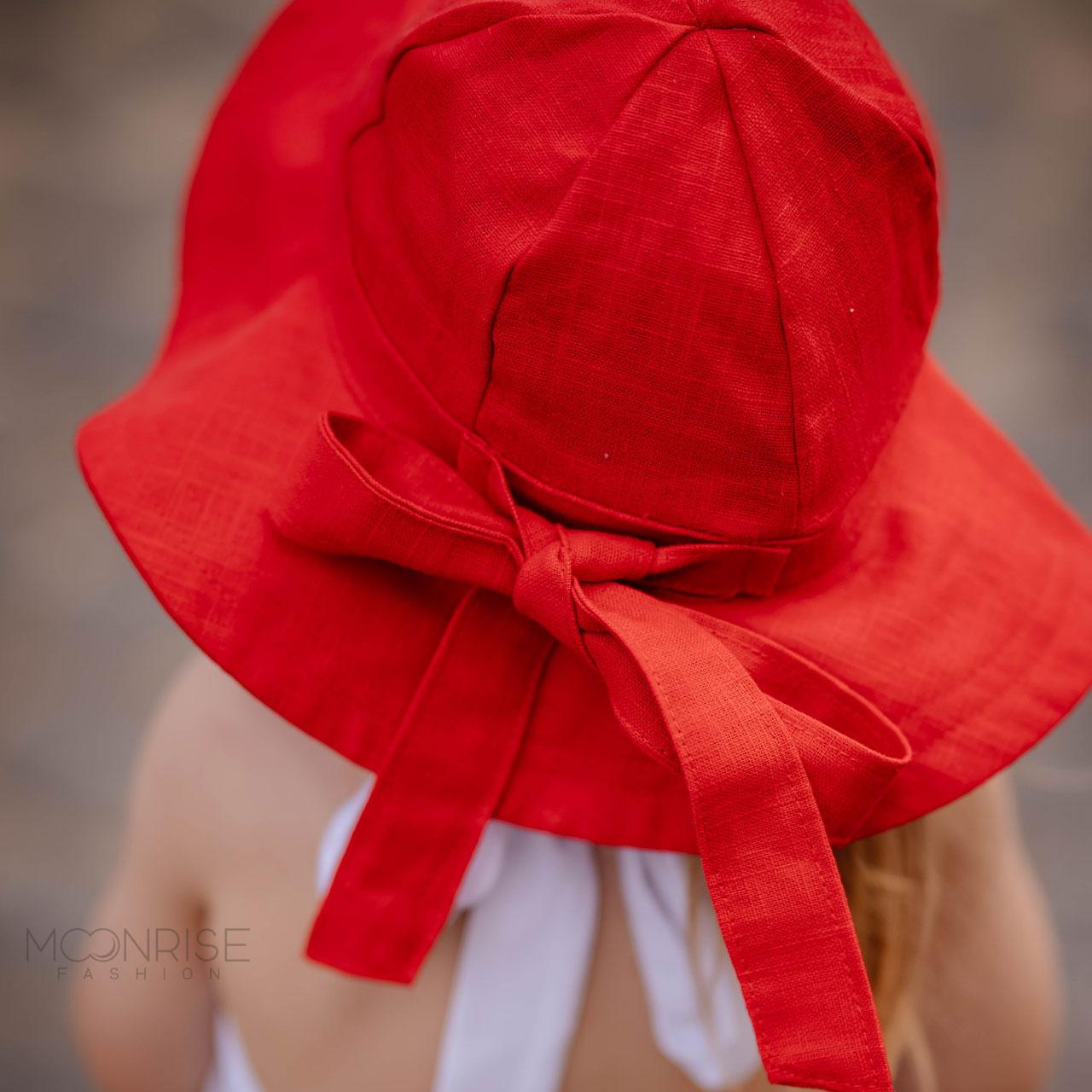 Dámsky ľanový klobúk red s mašľou 54-55 cm