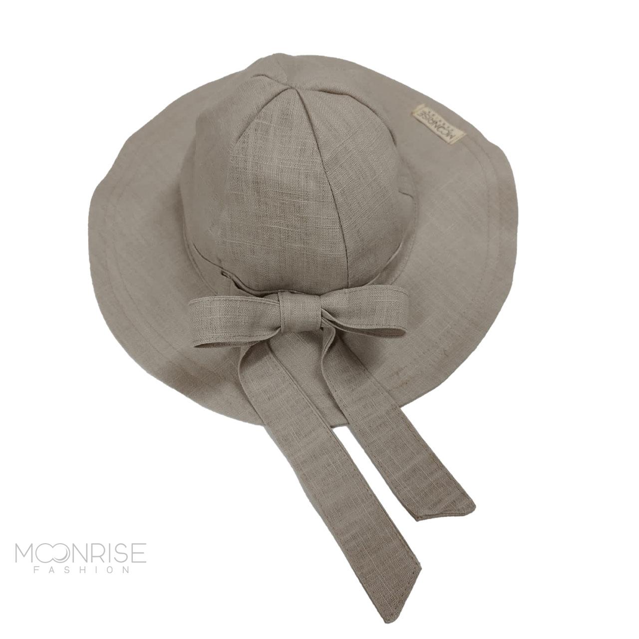 Dámsky ľanový klobúk sand s mašľou - 56/57cm
