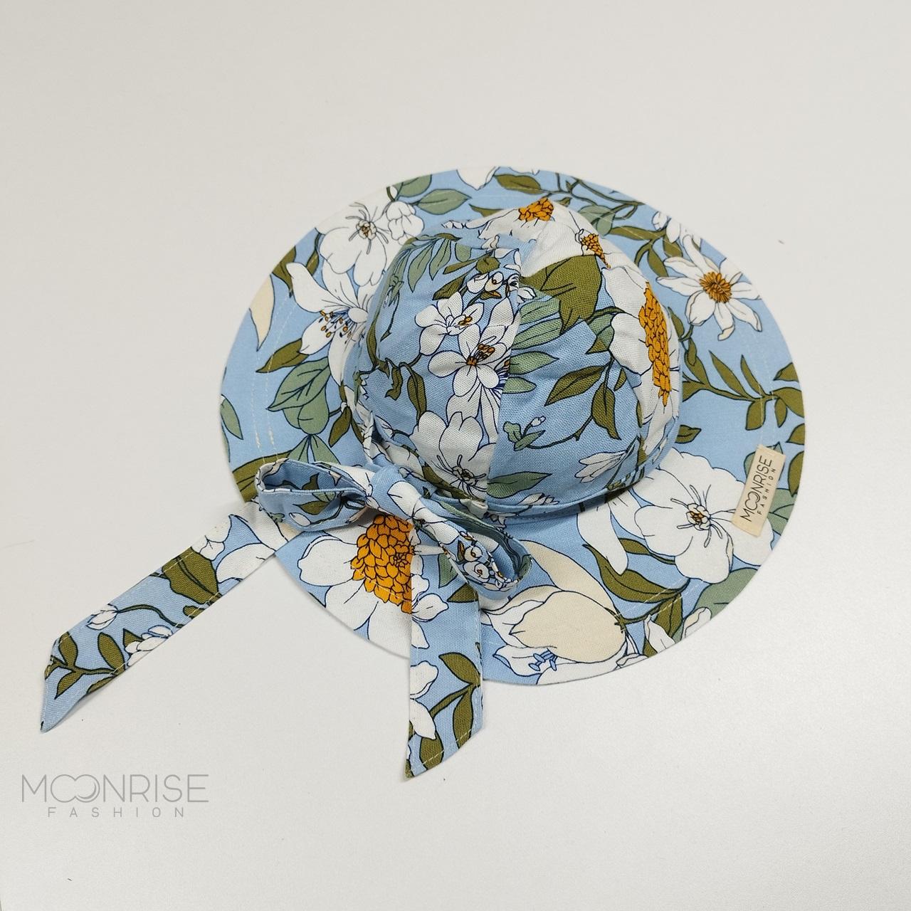 Detský ľanový klobúk flowers blue - 2