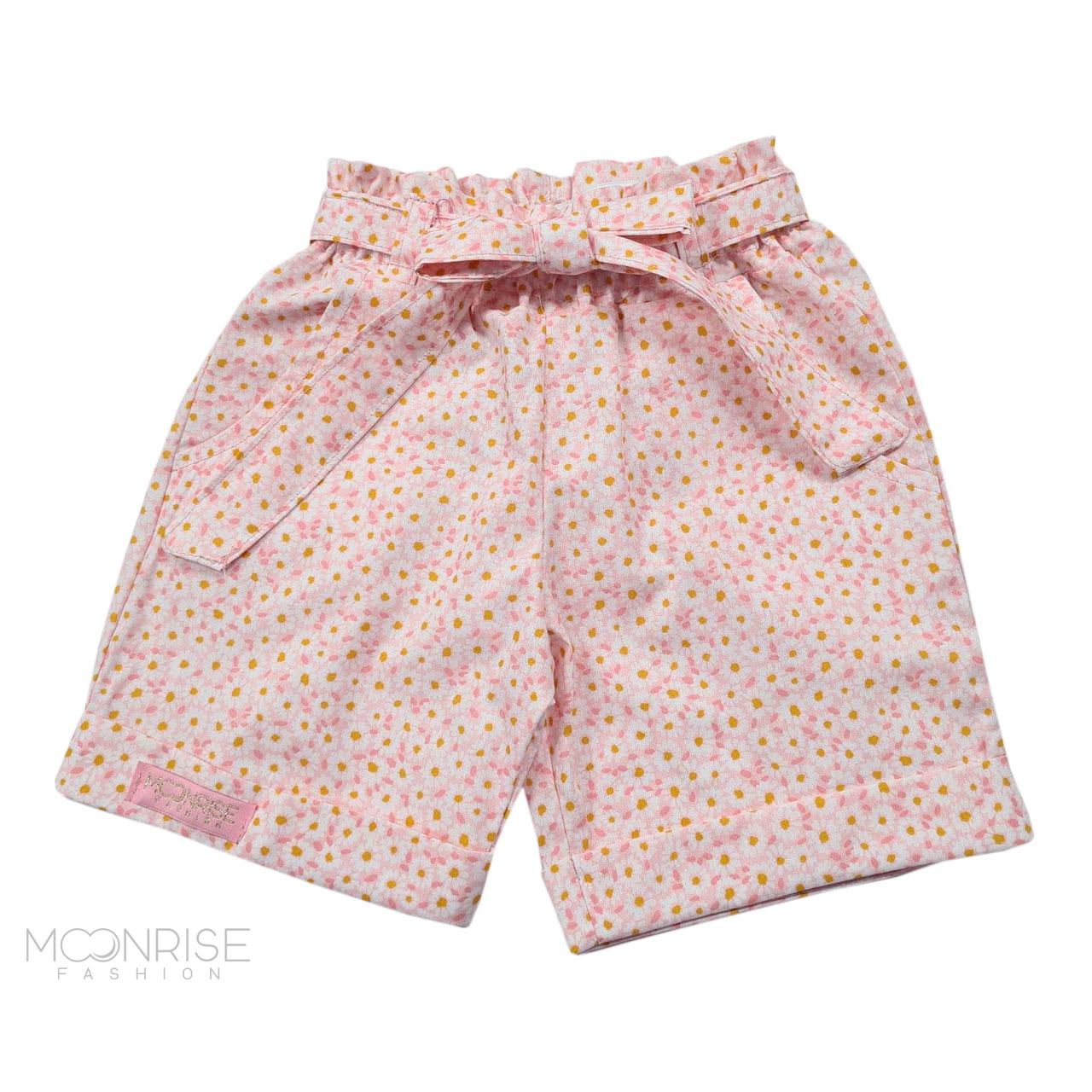 Detské bavlnené kraťasy - daisies light pink - 104