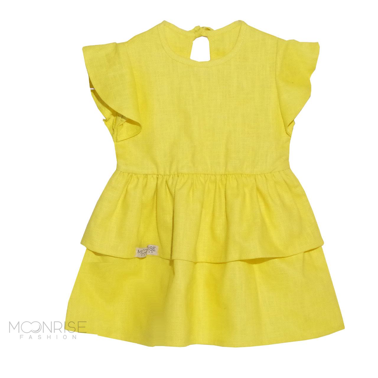 Detské ľanové šaty s volánom - yellow 86