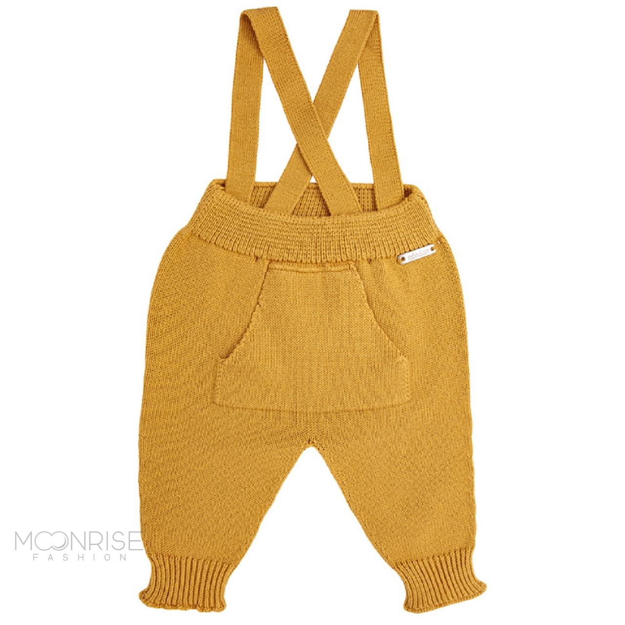 Pletené bavlnené nohavice na traky - mustard