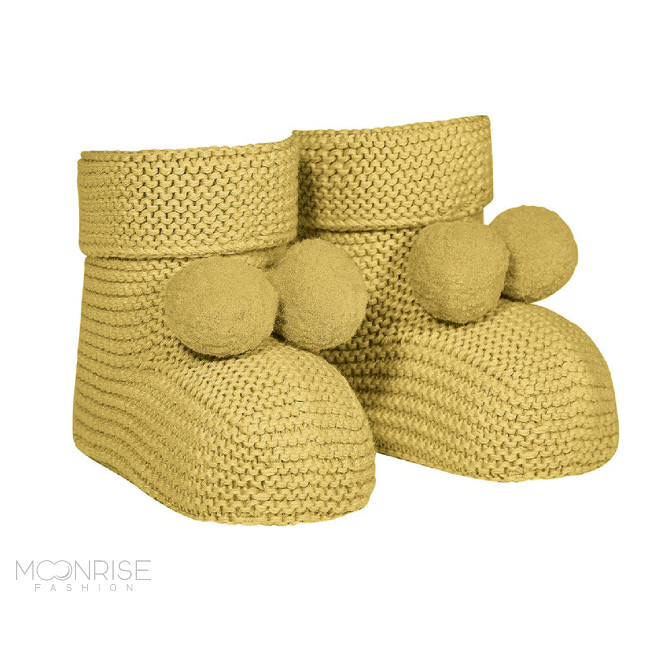 Detské pletené topánočky s bambuľkami- mustard