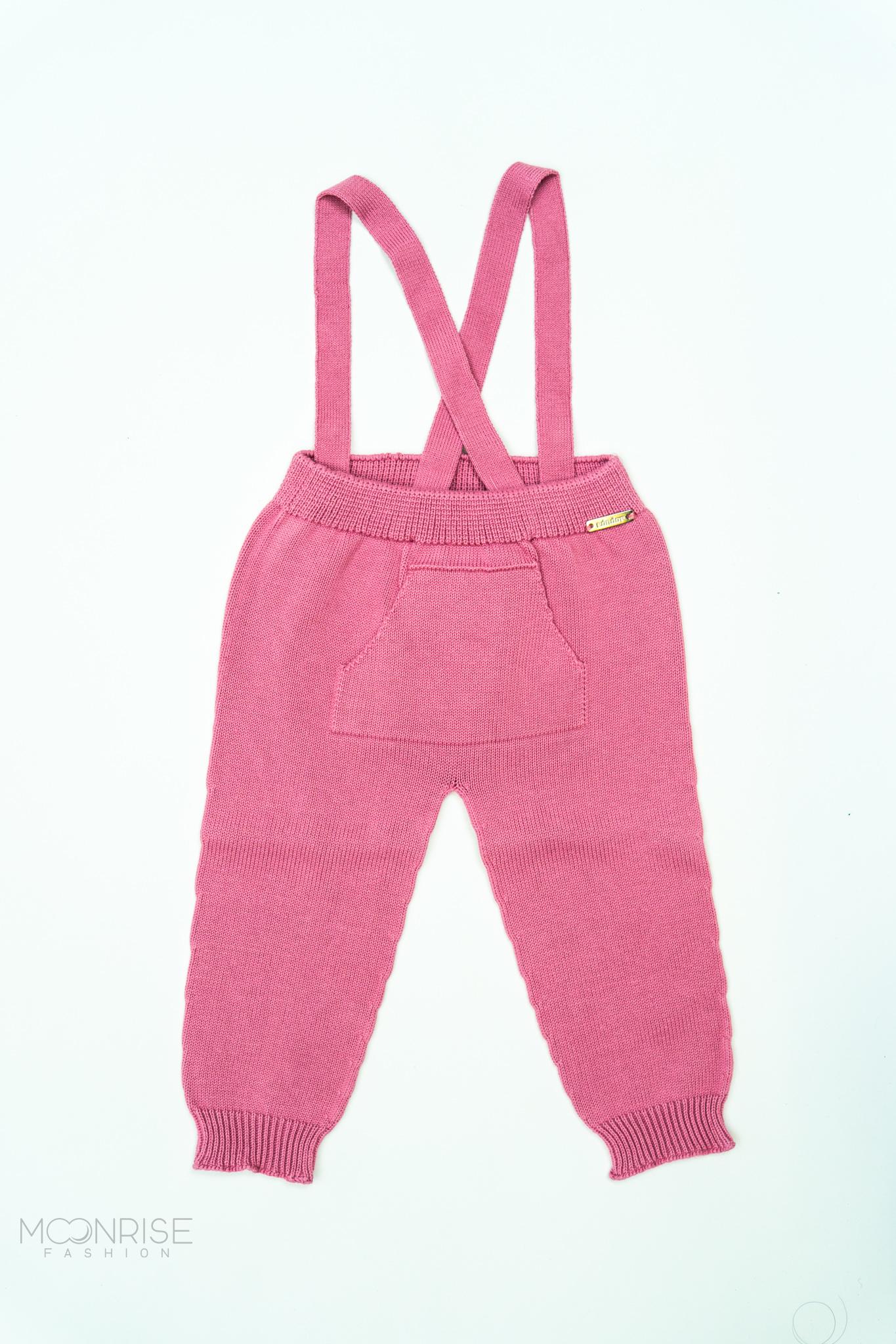 Pletené bavlnené nohavice na traky - pink