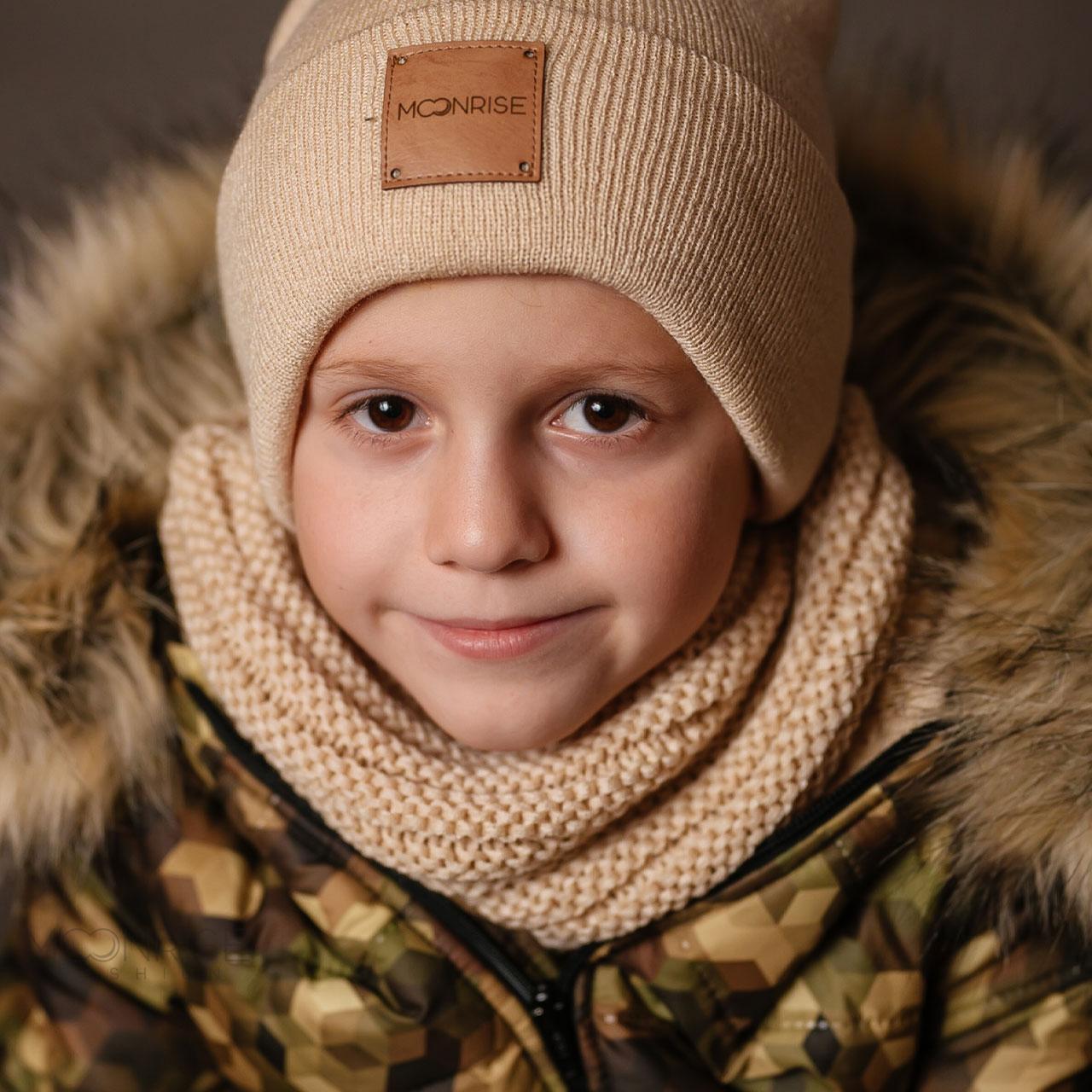 Zimný detský pletený nákrčník s fleecom beige