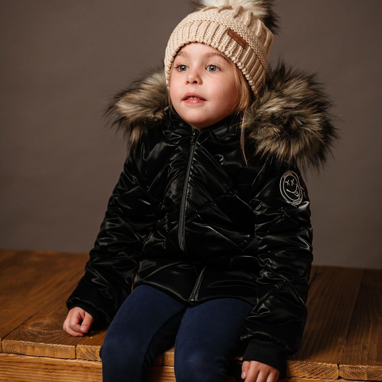 Detská zimná bunda - black zamatový efekt