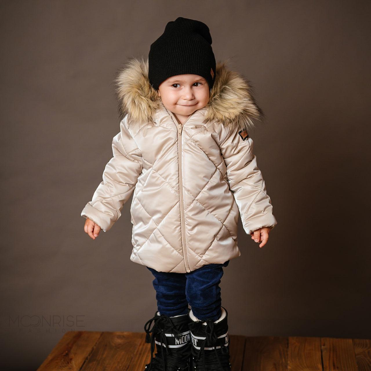 Detská zimná bunda - beige zamatový efekt - 98
