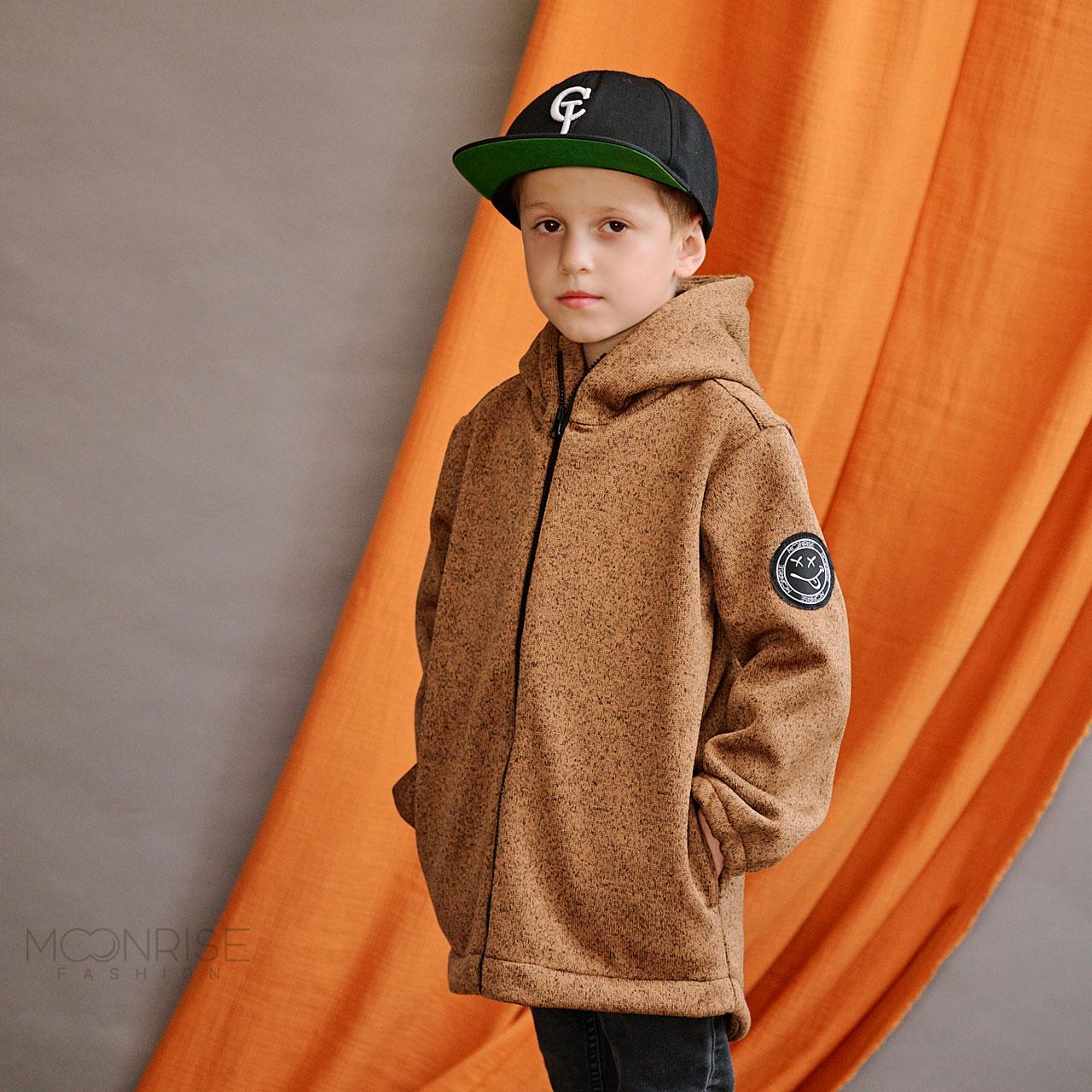 Detská softshell bunda smiley - basic brown knitted