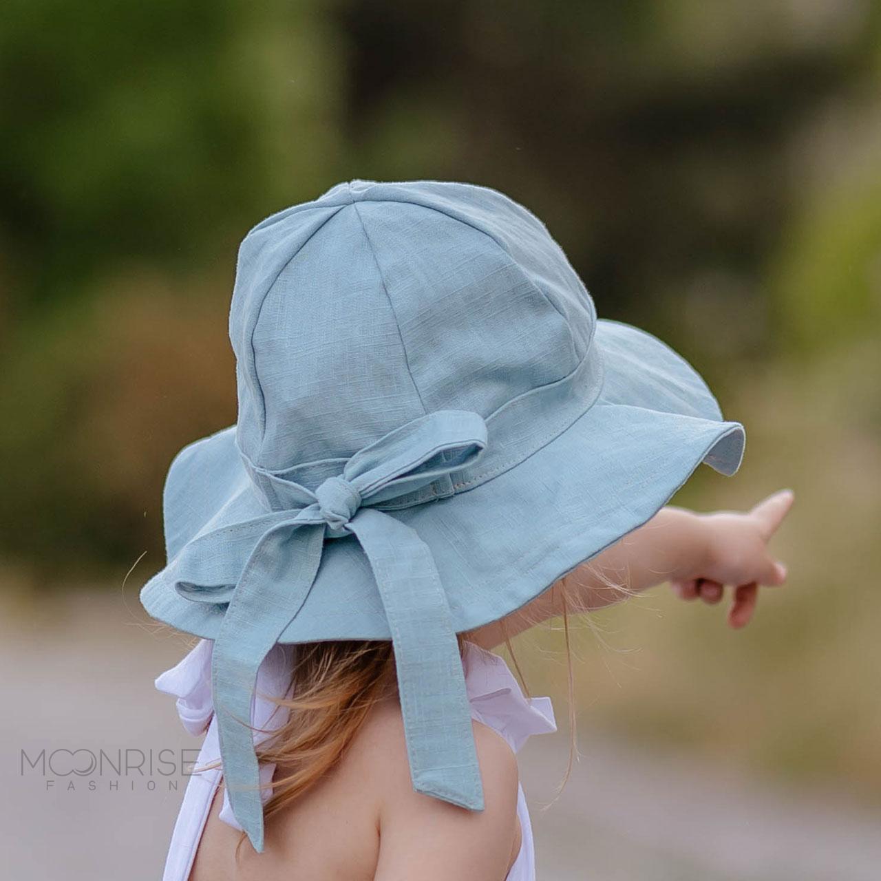 Detský ľanový klobúk mint s mašľou
