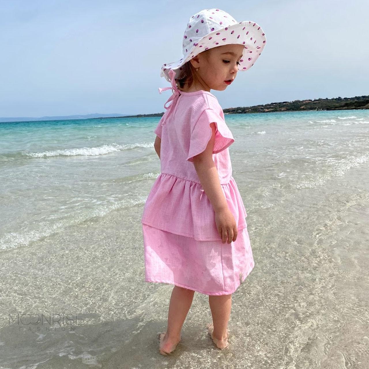 Detské ľanové šaty s volánom - pink
