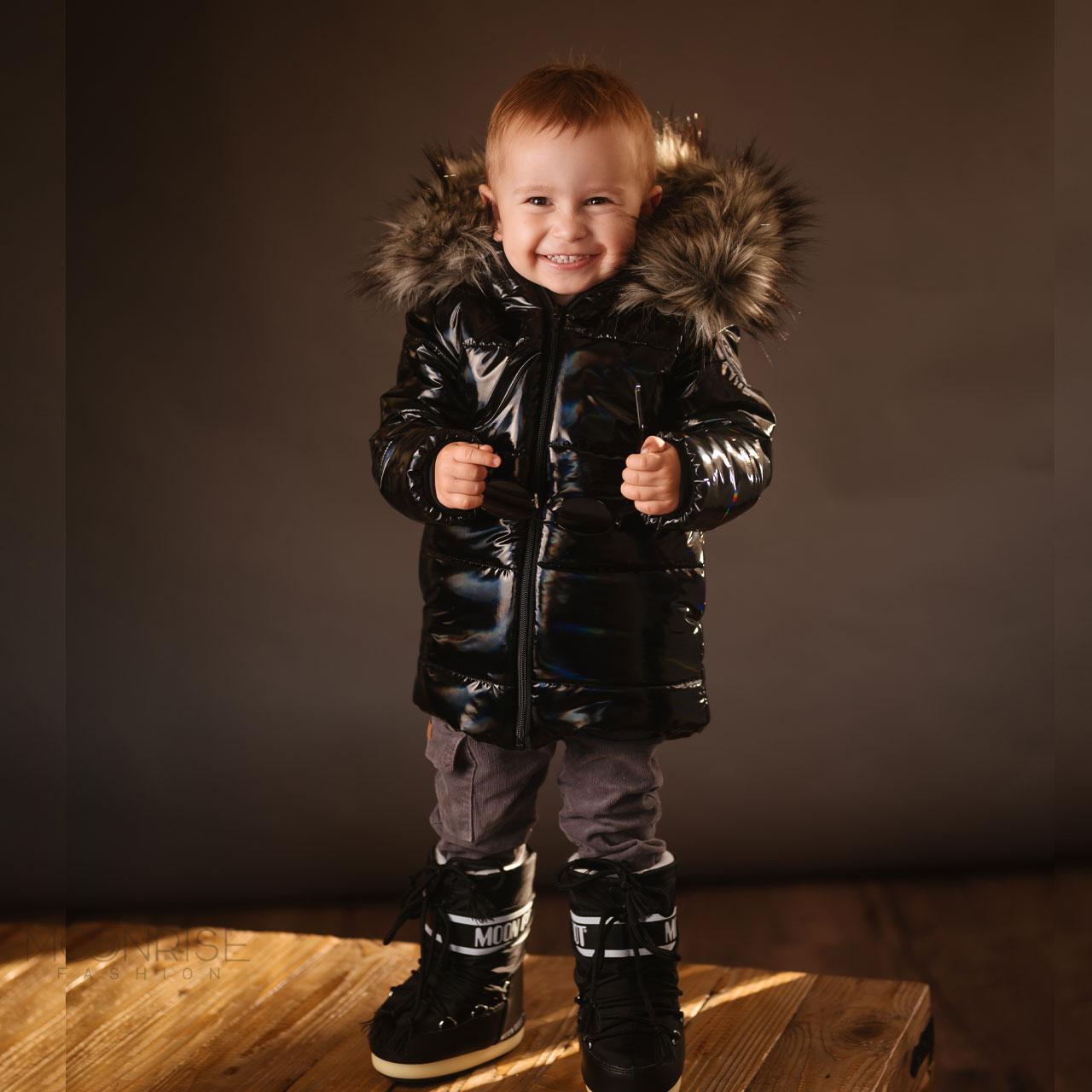 Detská zimná bunda - lesklá čierna