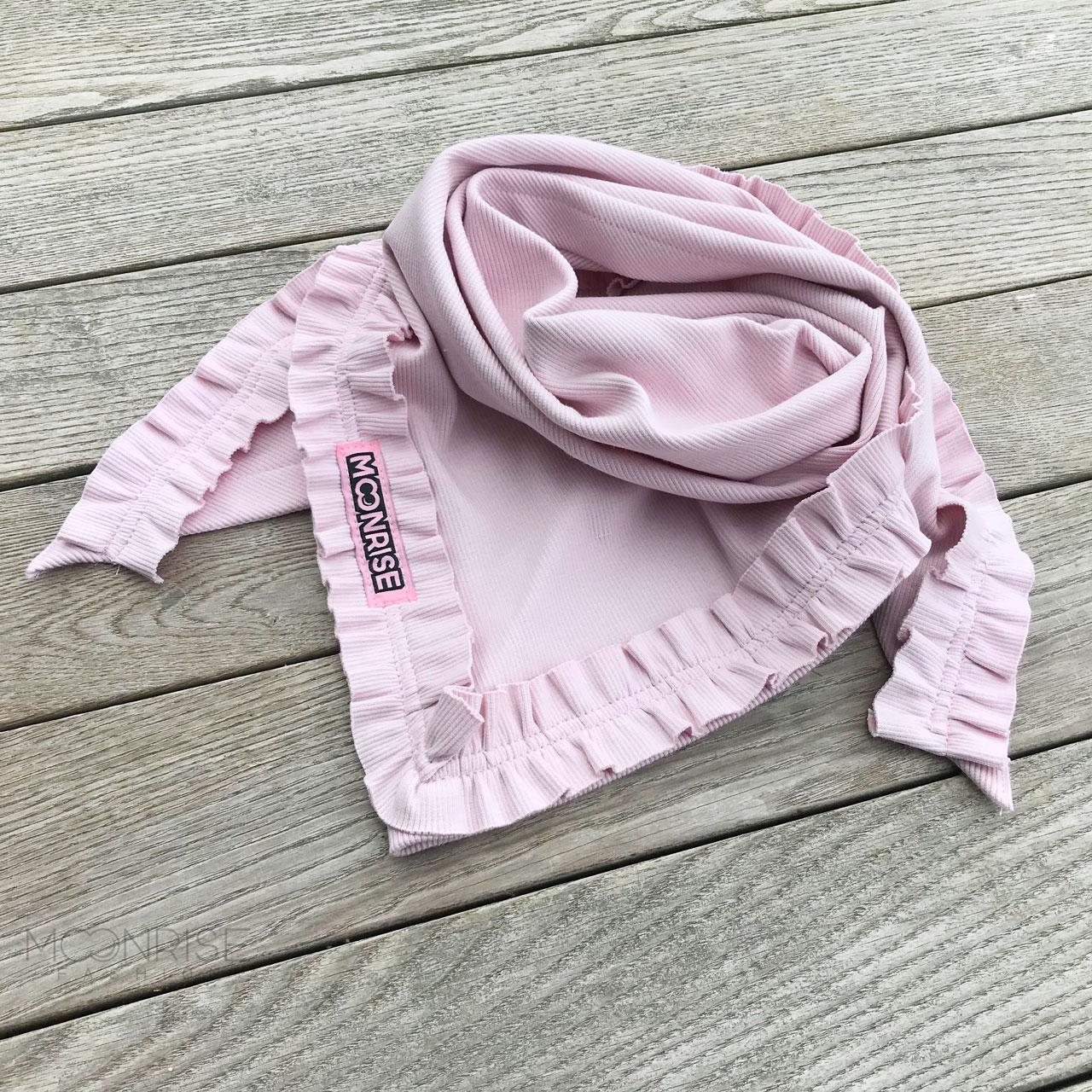Rebrovaná organic šatka s volánikom - poudre pink