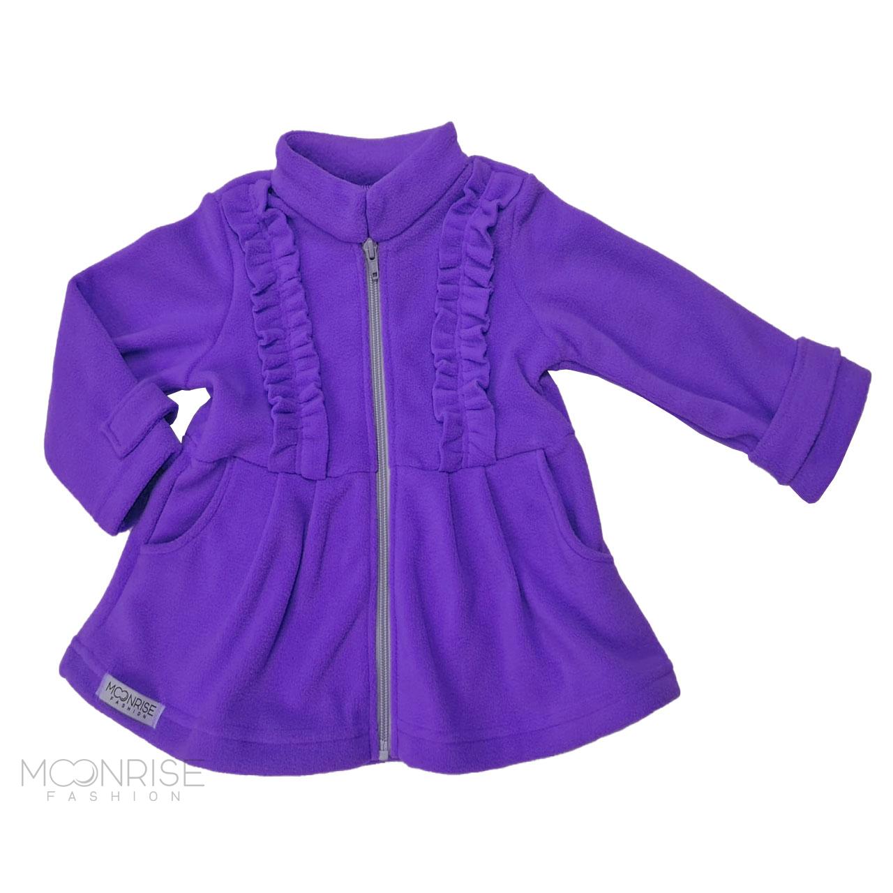 Detský fleecový kabátik s volánikmi - purple