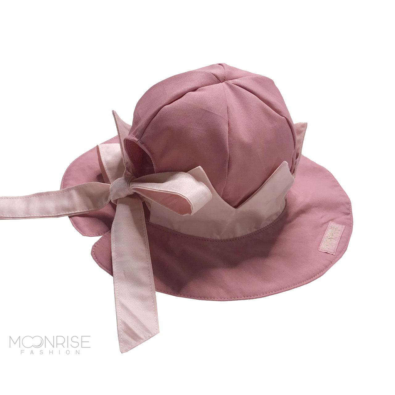 Detský klobúk s korunkou a mašľou mauve