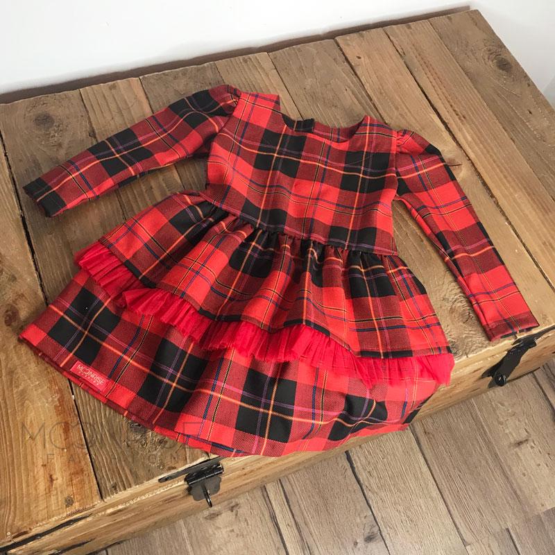 Detské šaty s volánom - Red tartan