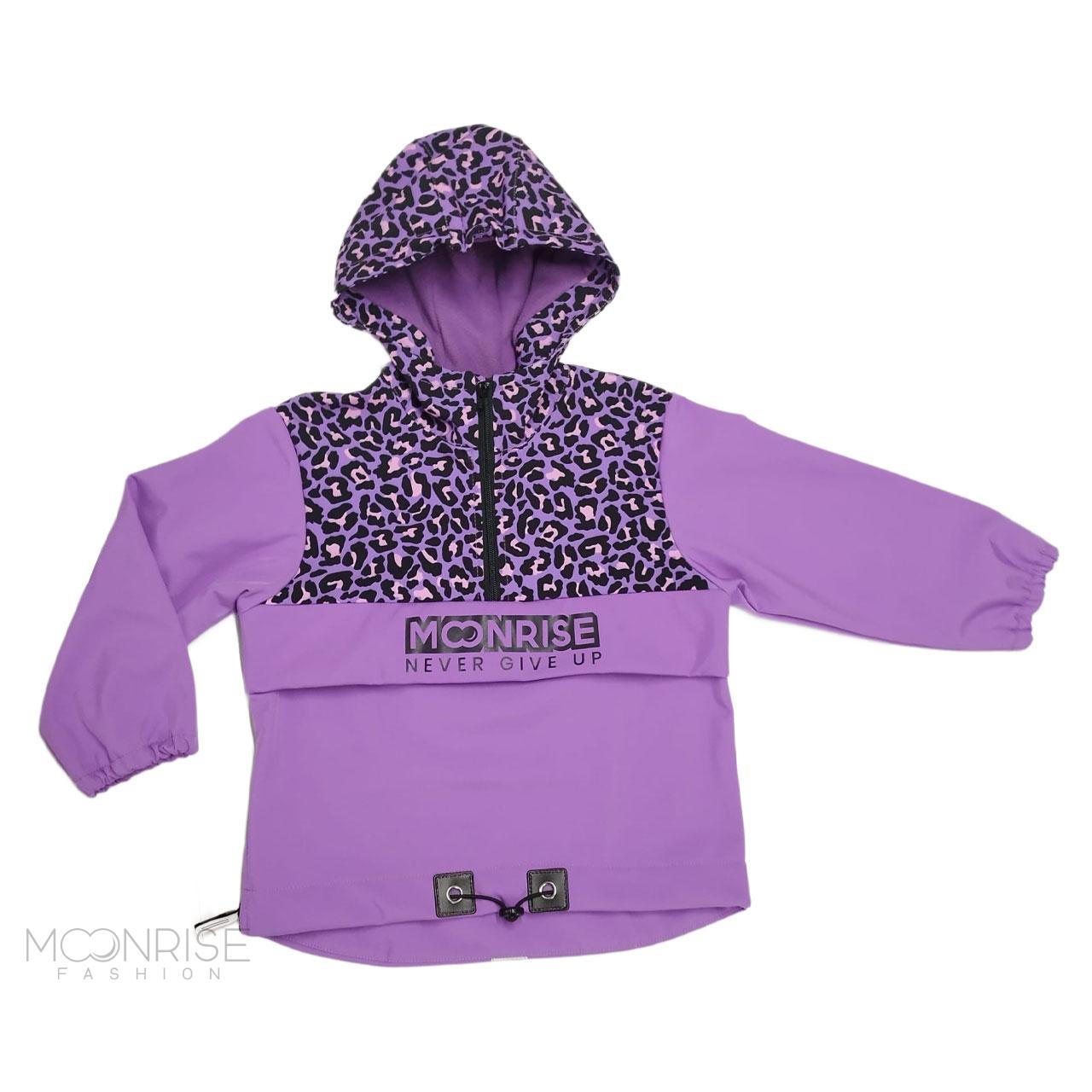 Detská softshell bunda - anorak leopard lila