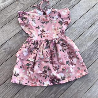Detské bavlnené šaty s volánom - old rose flowers - 86