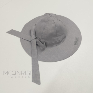 Detský ľanový klobúk grey s mašľou - 4