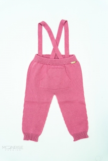 Pletené bavlnené nohavice na traky - pink