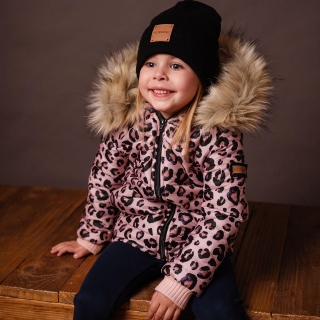 Detská zimná bunda - leopard pink