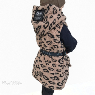 Detská teddy vesta s opaskom - leo beige