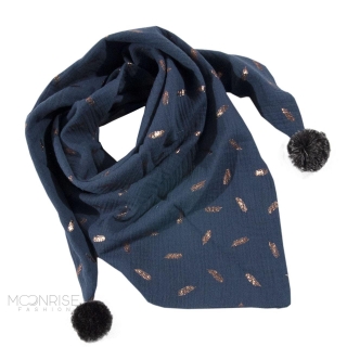 Mušelínový šálik- feathers blue