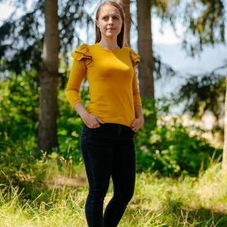 Dámske tričko s volánikom mustard organic